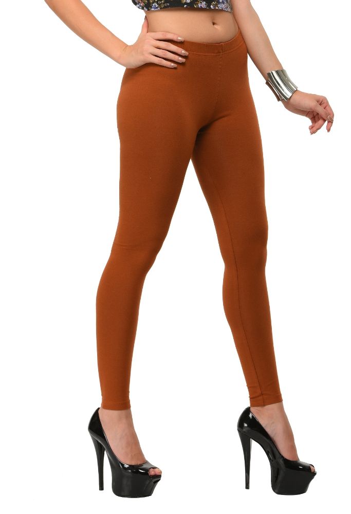 Picture of Frenchtrendz Cotton Spandex Brown Ankle Leggings