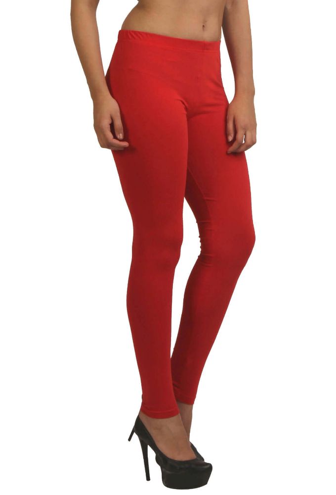 Picture of Frenchtrendz Cotton Spandex Red Ankle Leggings