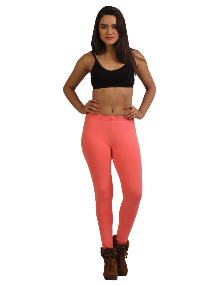 Picture of Frenchtrendz Cotton Spandex Neon Coral Ankle Leggings