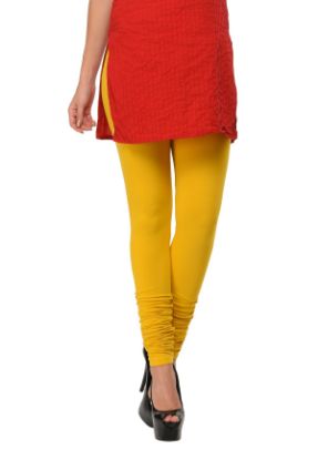 Picture of Frenchtrendz Cotton Spandex Yellow Mustard Churidar Leggings