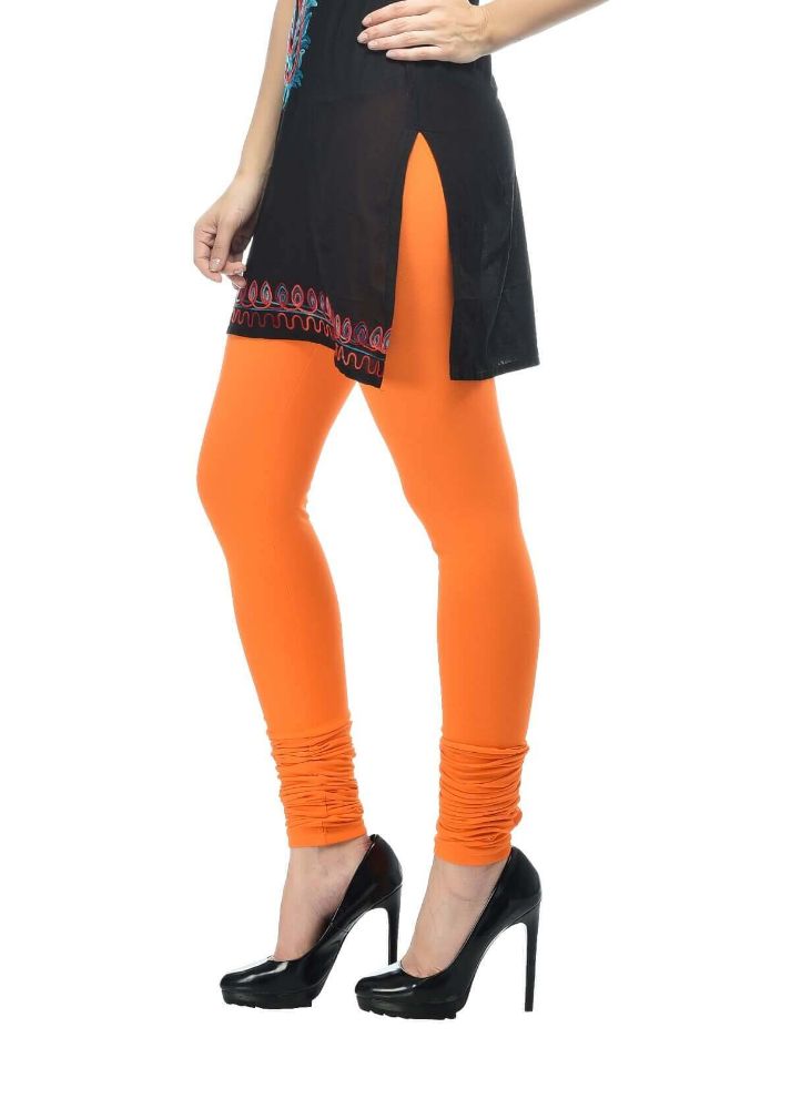 Picture of Frenchtrendz Cotton Spandex Orange Churidar Leggings