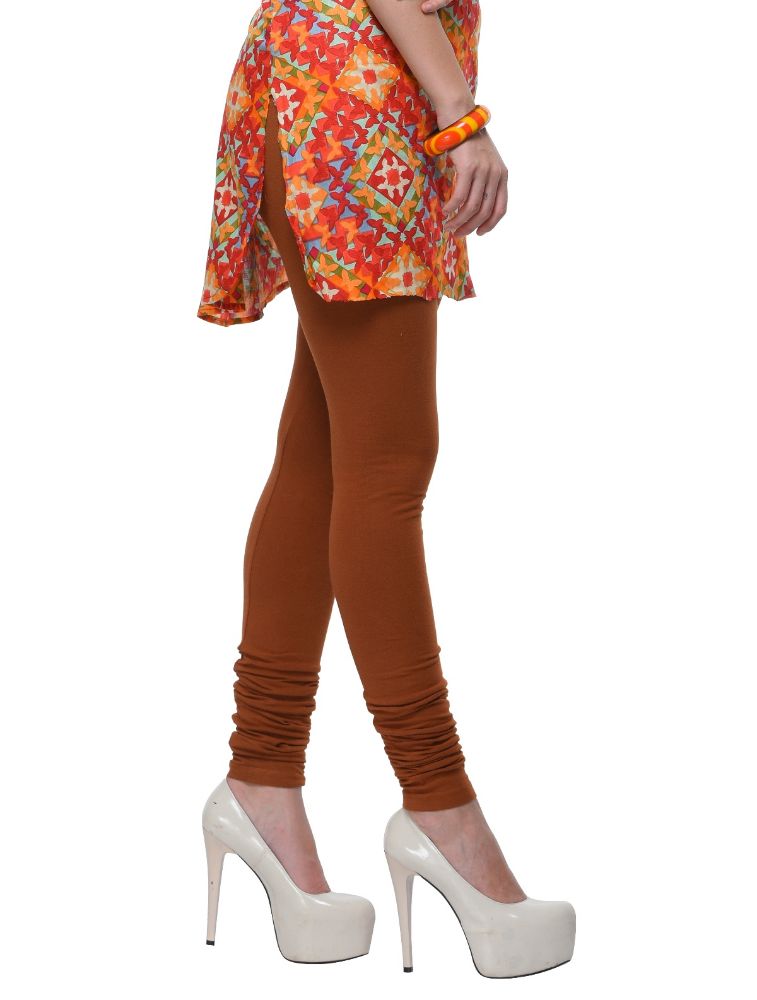 Picture of Frenchtrendz Cotton Spandex Brown Churidar Leggings