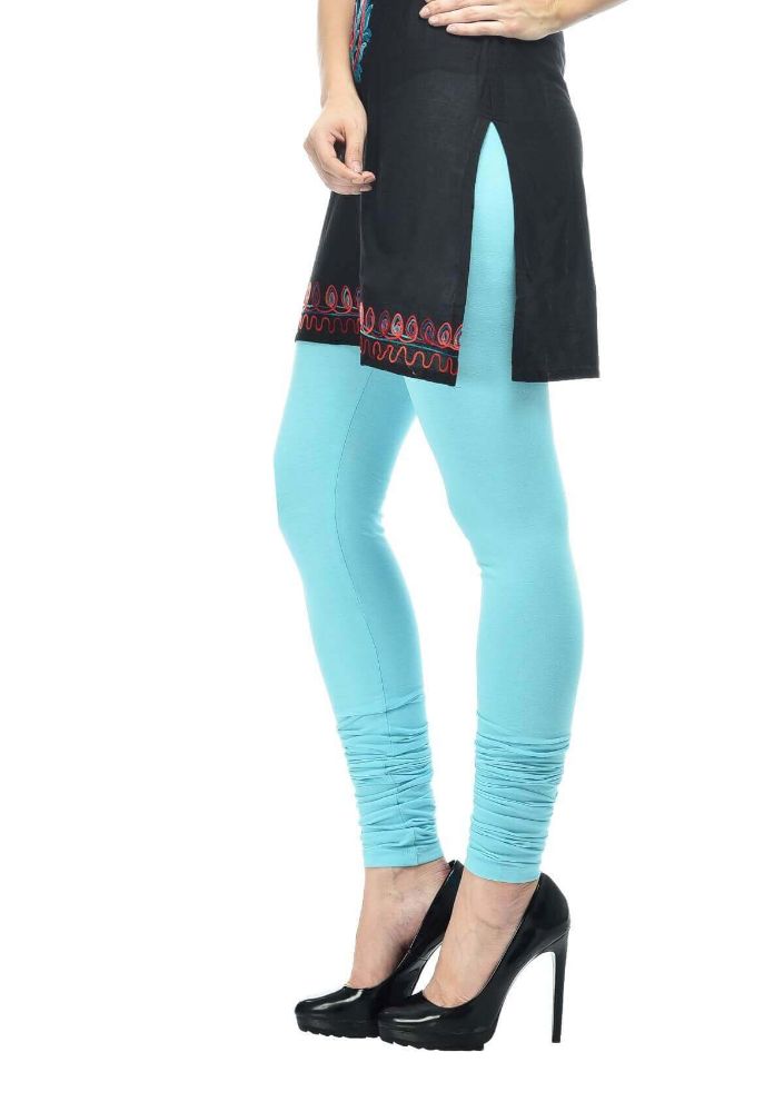 Picture of Frenchtrendz Cotton Spandex Sky Blue Churidar Leggings