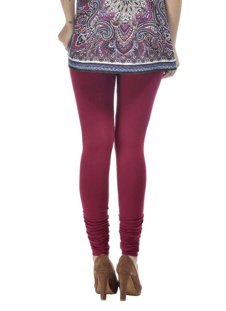 Picture of Frenchtrendz Cotton Spandex Wine Churidar Leggings