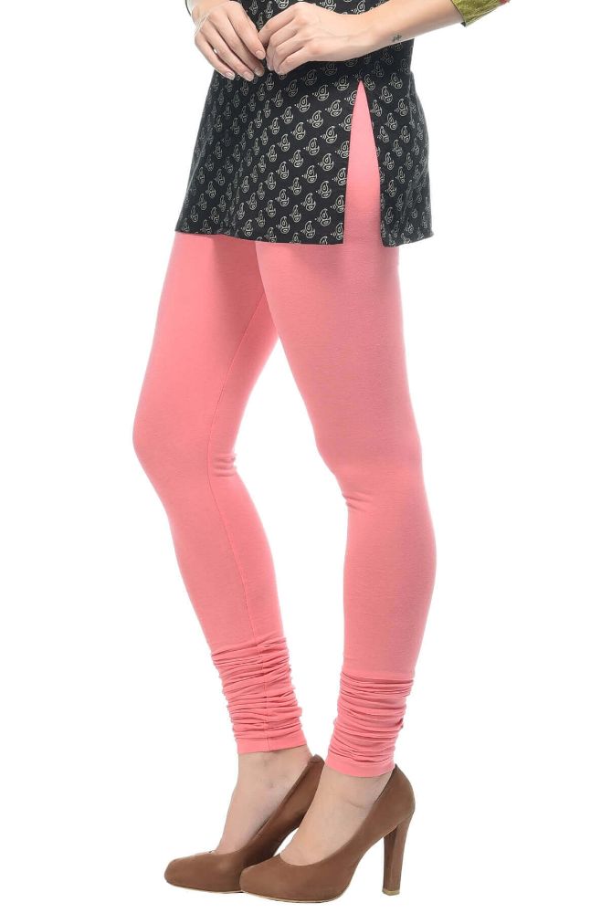 Picture of Frenchtrendz Cotton Spandex Light Coral Churidar Leggings