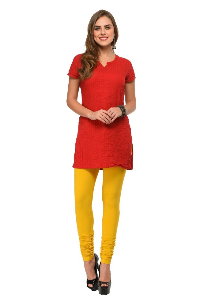 Picture of Frenchtrendz Cotton Spandex Yellow Mustard Churidar Leggings