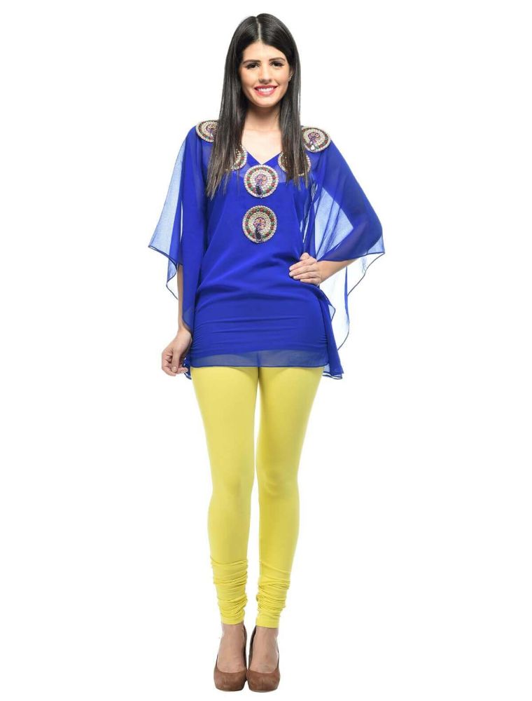 Picture of Frenchtrendz Cotton Spandex Yellow Churidar Leggings