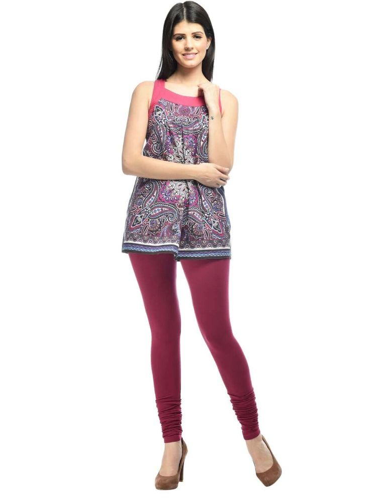 Picture of Frenchtrendz Cotton Spandex Wine Churidar Leggings