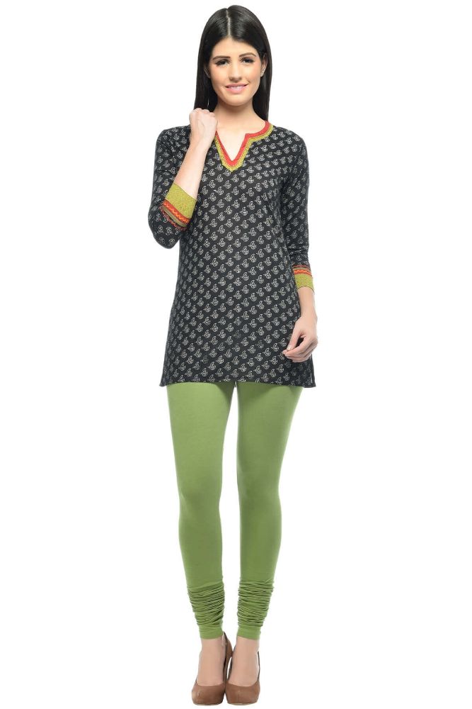 Picture of Frenchtrendz Cotton Spandex Parrot Green Churidar Leggings