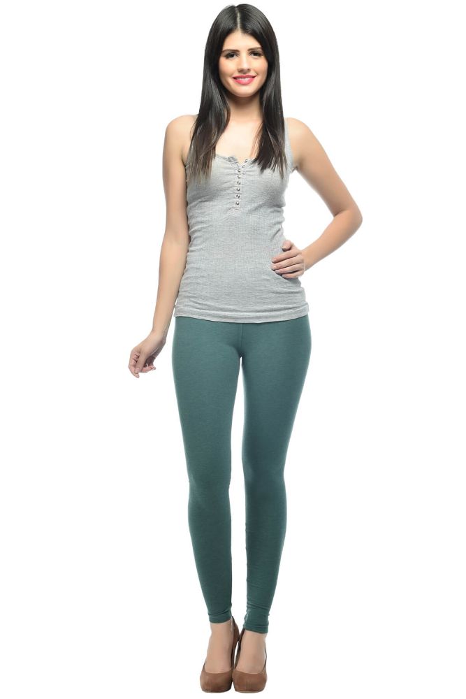 Picture of Frenchtrendz Cotton Melange Spandex Green Ankle Leggings