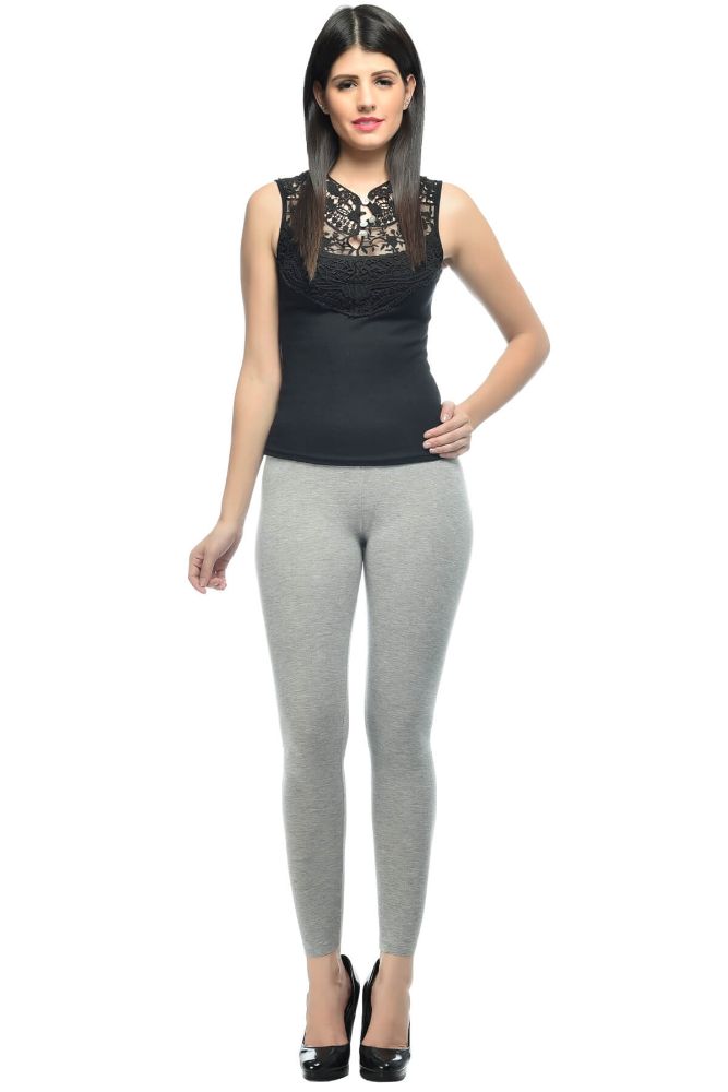 Picture of Frenchtrendz Cotton Melange Spandex Light Grey Ankle Leggings
