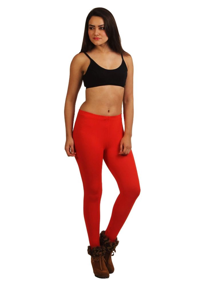 Picture of Frenchtrendz Modal Spandex Hot Red Ankle Leggings