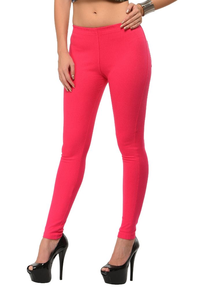 Picture of Frenchtrendz Cotton Modal Spandex Pink Solid Look Jegging