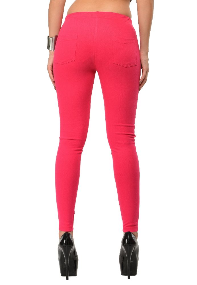 Picture of Frenchtrendz Cotton Modal Spandex Pink Solid Look Jegging
