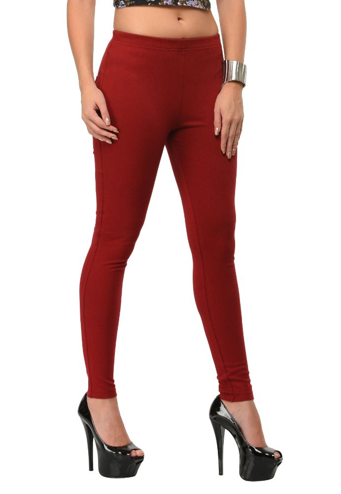 Picture of Frenchtrendz Cotton Modal Spandex Dark Maroon Solid Look Jegging