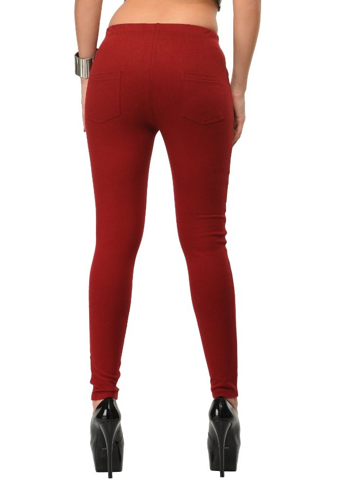 Picture of Frenchtrendz Cotton Modal Spandex Dark Maroon Solid Look Jegging