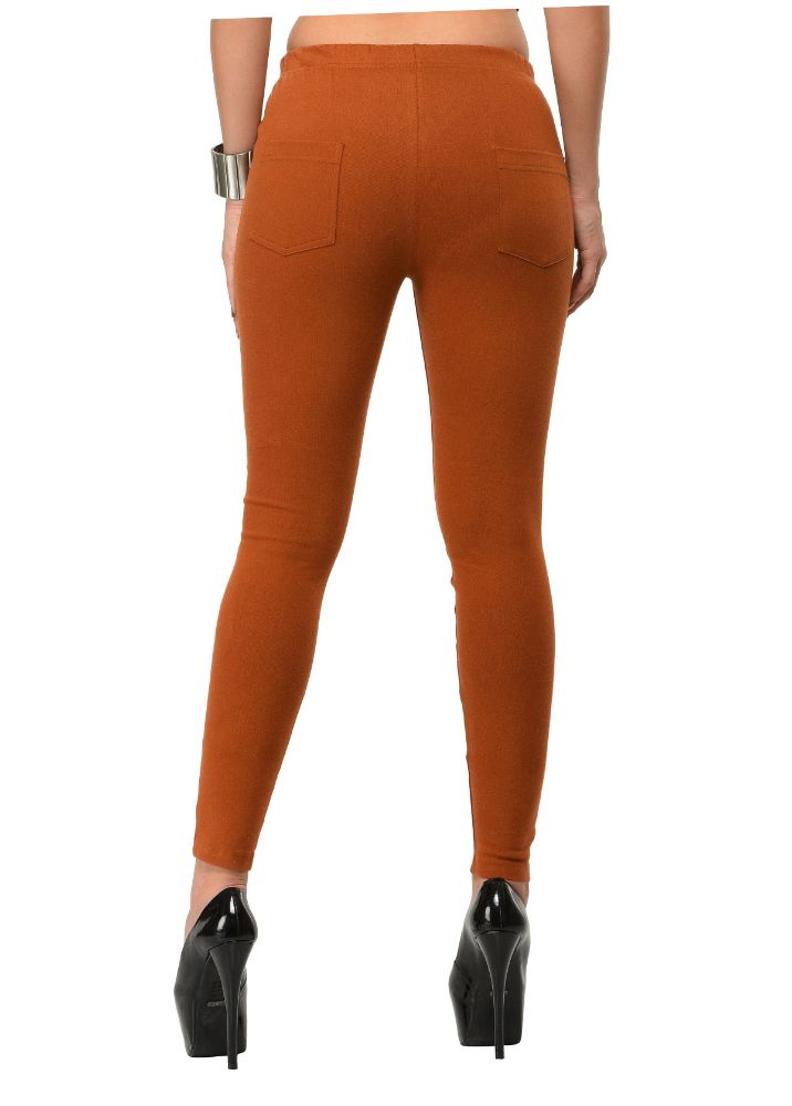 Picture of Frenchtrendz Cotton Modal Spandex Brown Solid  Jegging