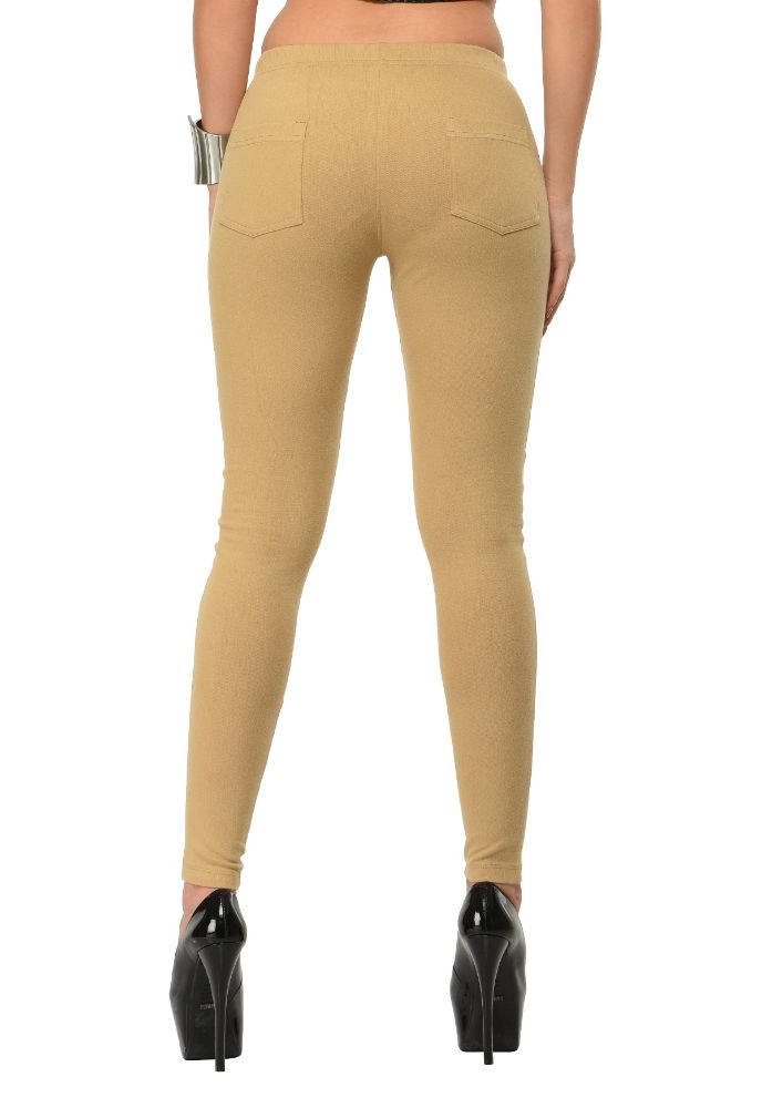 Picture of Frenchtrendz Cotton Modal Spandex Dark Beige Solid Jegging