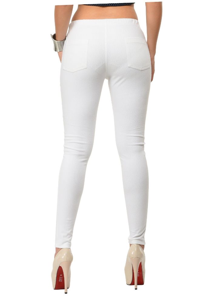 Picture of Frenchtrendz Cotton Modal Spandex White Solid  Jegging