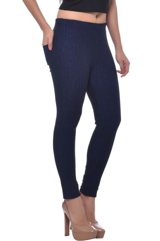 Picture of Frenchtrendz Cotton poly Spandex Blue Black Jacquard Jegging