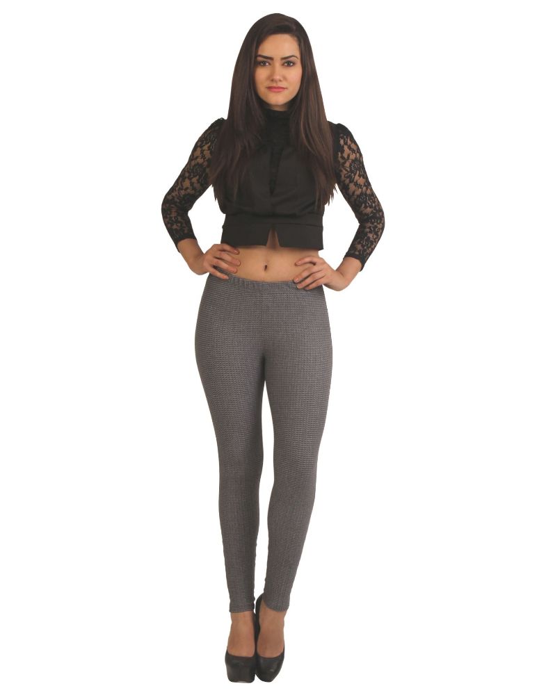 Picture of Frenchtrendz Cotton poly Spandex Grey White Jacquard Jegging