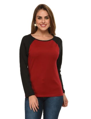 Picture of Frenchtrendz Cotton Dk Maroon Black Raglan Full Sleeve T-Shirt