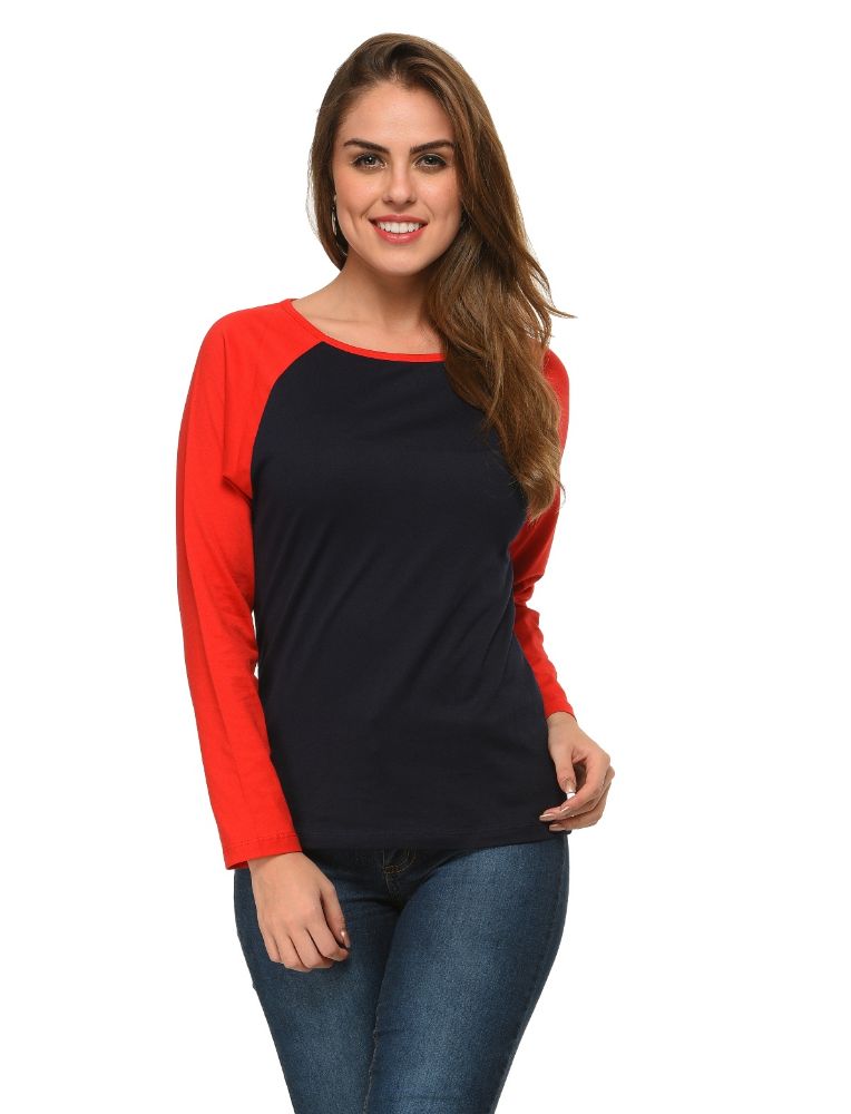 Picture of Frenchtrendz Cotton Navy Red Raglan Full Sleeve T-Shirt