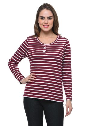 Picture of Frenchtrendz Cotton Bamboo Wine-White Henley T-Shirt