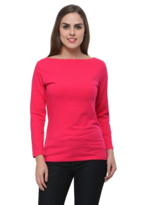 Picture of Frenchtrendz Cotton Spandex Swe Pink Boat Neck Full Sleeve Top