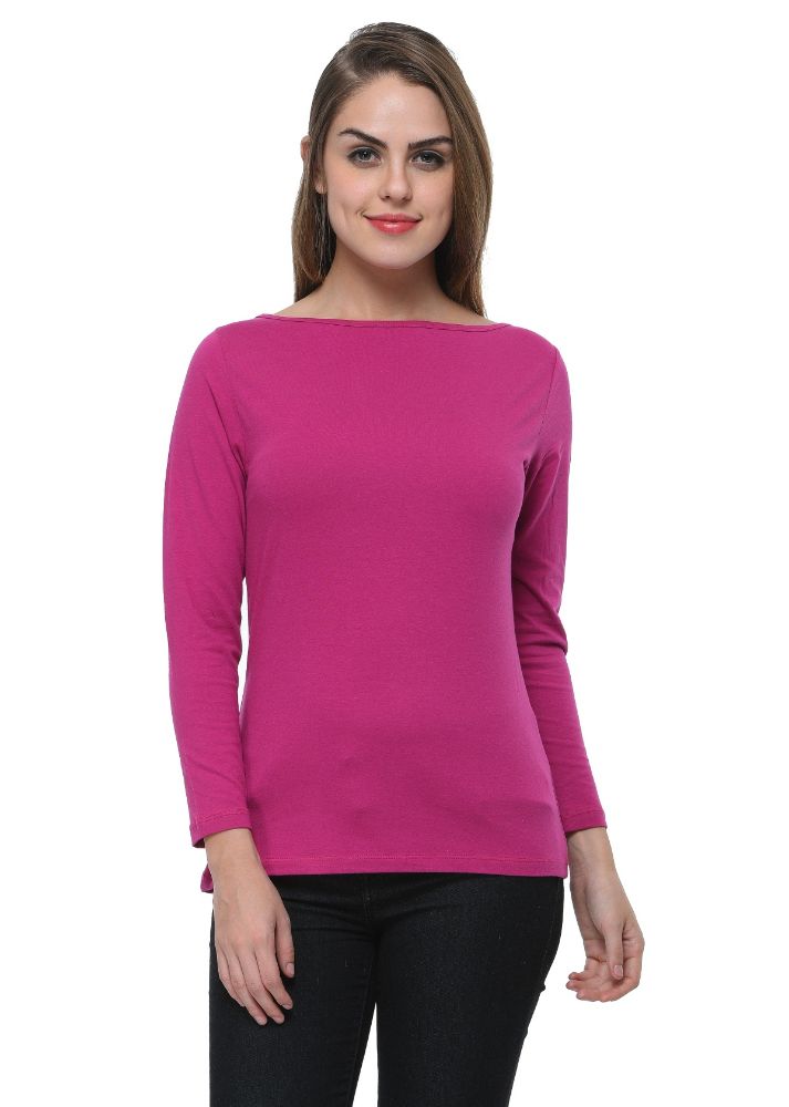 Picture of Frenchtrendz Cotton Spandex Violet Boat Neck Full Sleeve Top