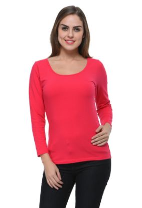 Picture of Frenchtrendz Cotton Spandex Dark Pink Scoop Neck Full Sleeve Top