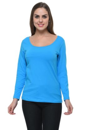Picture of Frenchtrendz Cotton Spandex Blue Scoop Neck Full Sleeve Top