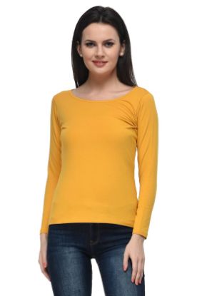 Picture of Frenchtrendz Cotton Spandex Dark Mustard Bateu Neck Full Sleeve Top