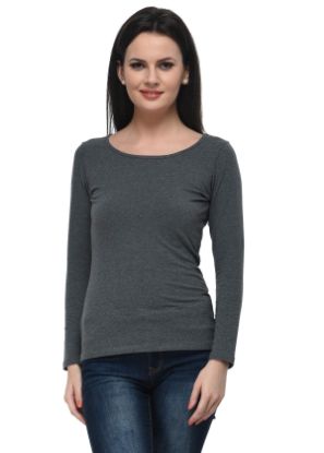 Picture of Frenchtrendz Cotton Spandex Grey Bateu Neck Full Sleeve Top