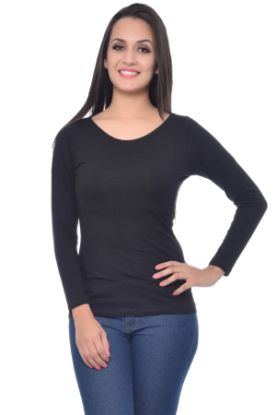 Picture of Frenchtrendz Cotton Spandex Black Bateu Neck Full Sleeve Top