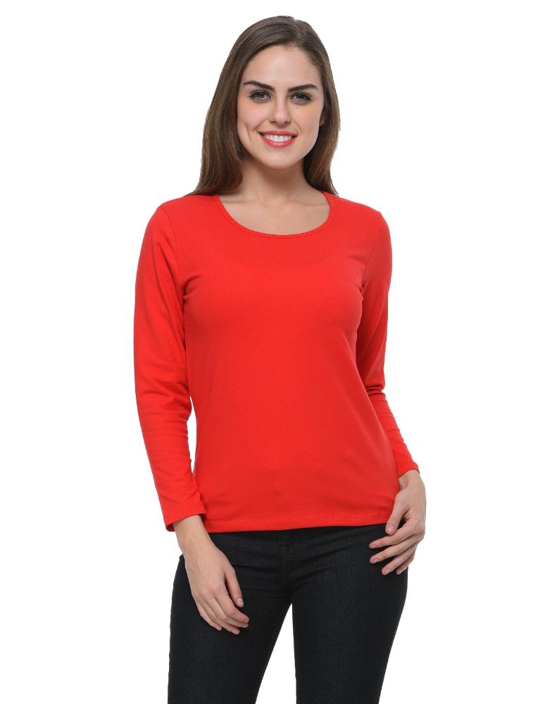 Picture of Frenchtrendz Cotton Spandex Red Bateu Neck Full Sleeve Top