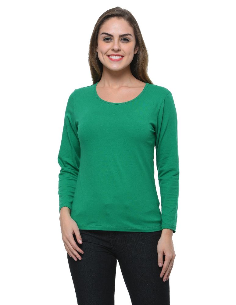 Picture of Frenchtrendz Cotton Spandex Green Bateu Neck Full Sleeve Top