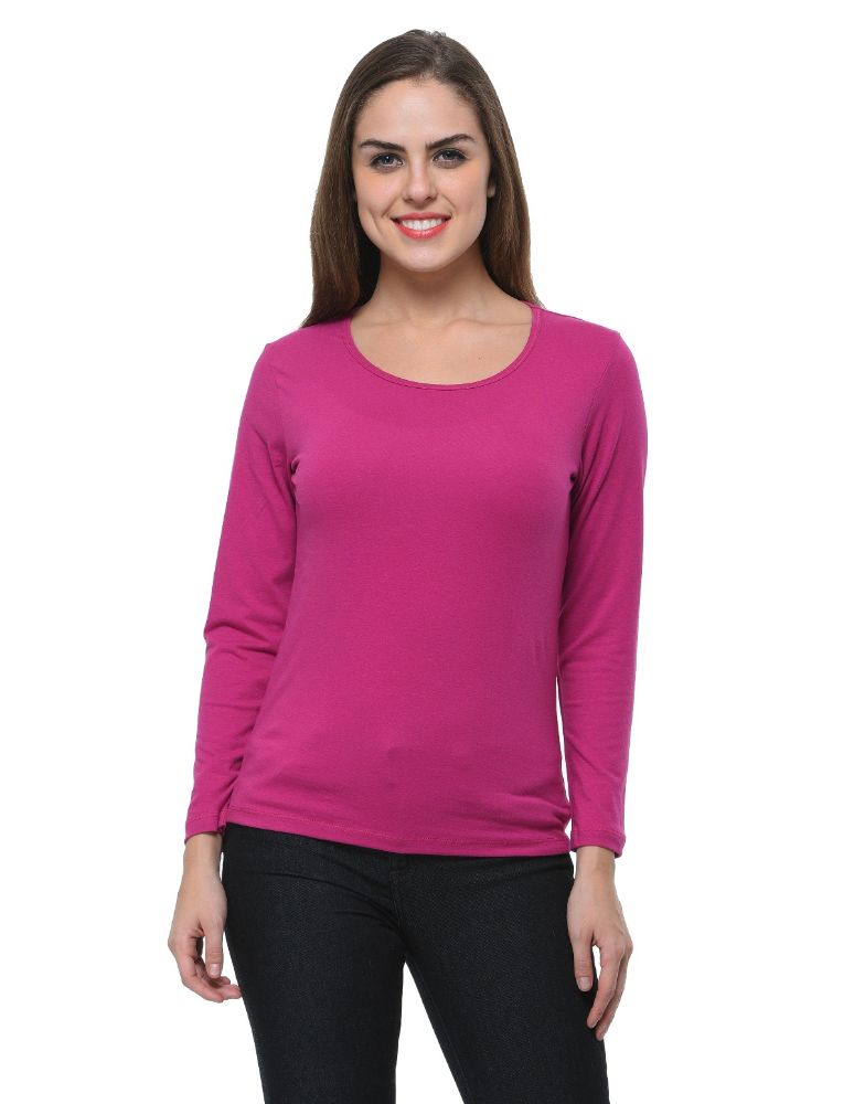 Picture of Frenchtrendz Cotton Spandex Violet Bateu Neck Full Sleeve top