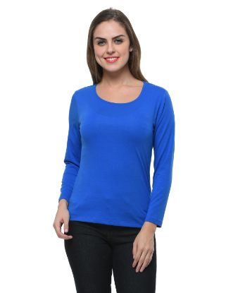 Picture of Frenchtrendz Cotton Spandex Blue Bateu Neck Full Sleeve Top