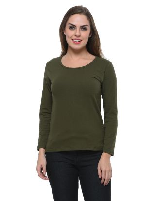 Picture of Frenchtrendz Cotton Spandex Olive Bateu Neck Full Sleeve Top