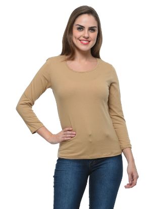 Picture of Frenchtrendz Cotton Spandex Dark Beige Bateu Neck Full Sleeve Top