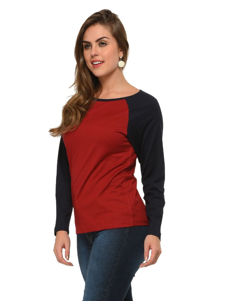 Picture of Frenchtrendz Cotton Dk Maroon Navy Raglan Full Sleeve T-Shirt