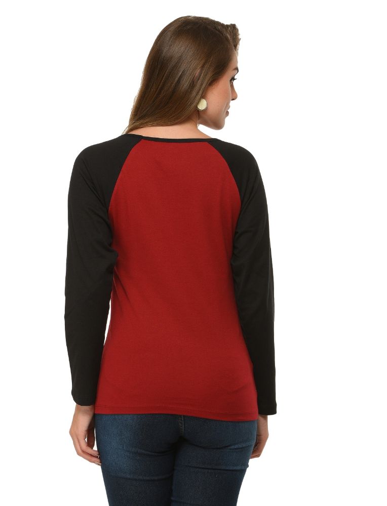 Picture of Frenchtrendz Cotton Dk Maroon Black Raglan Full Sleeve T-Shirt