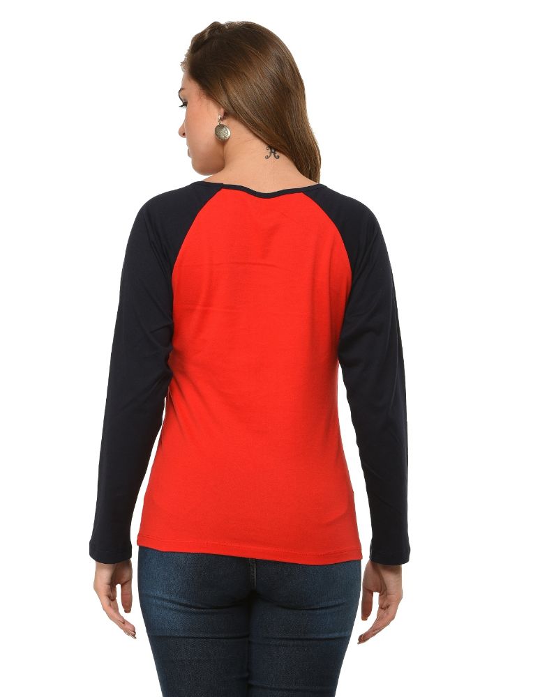 Picture of Frenchtrendz Cotton Red Navy Raglan Full Sleeve T-Shirt