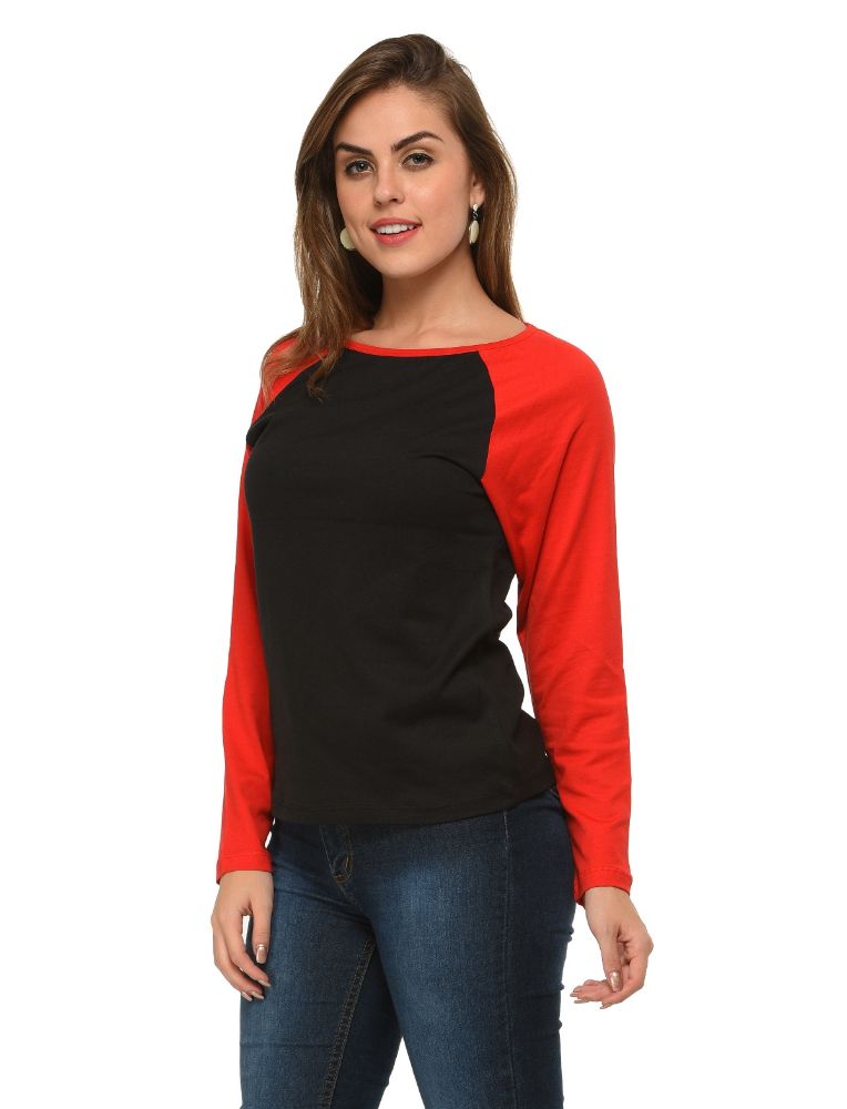Picture of Frenchtrendz Cotton Black Red Raglan Full Sleeve T-Shirt