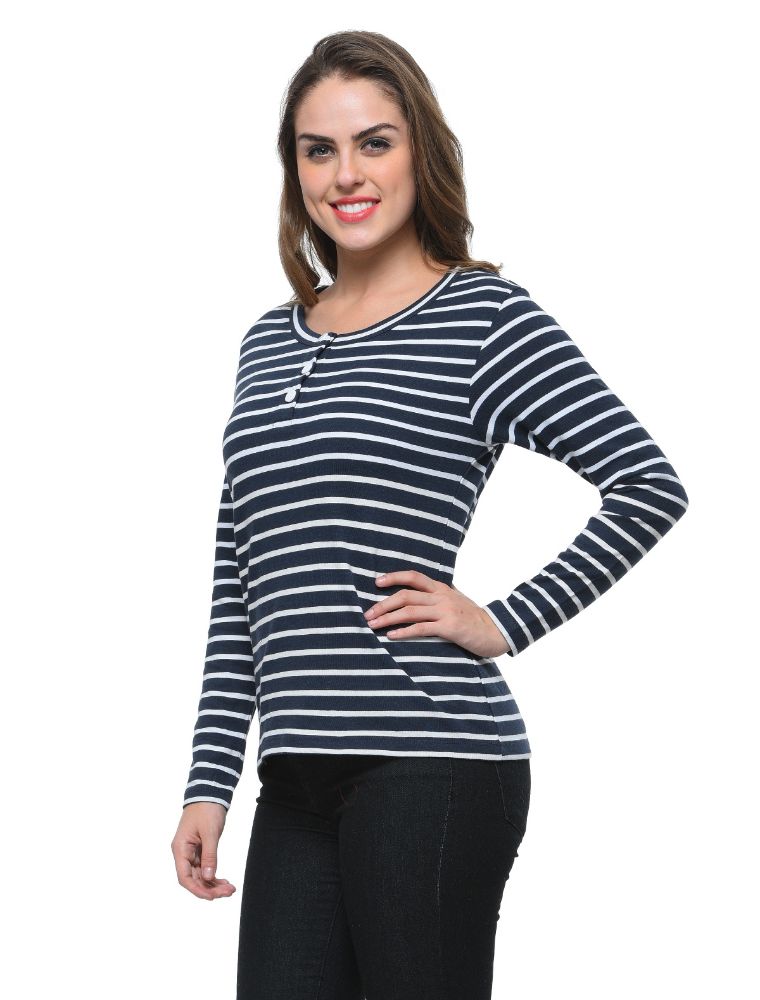 Picture of Frenchtrendz Cotton Bamboo Navy- White Henley T-Shirt