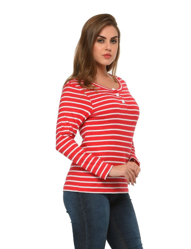 Picture of Frenchtrendz Cotton Bamboo Pink White Henley T-Shirt