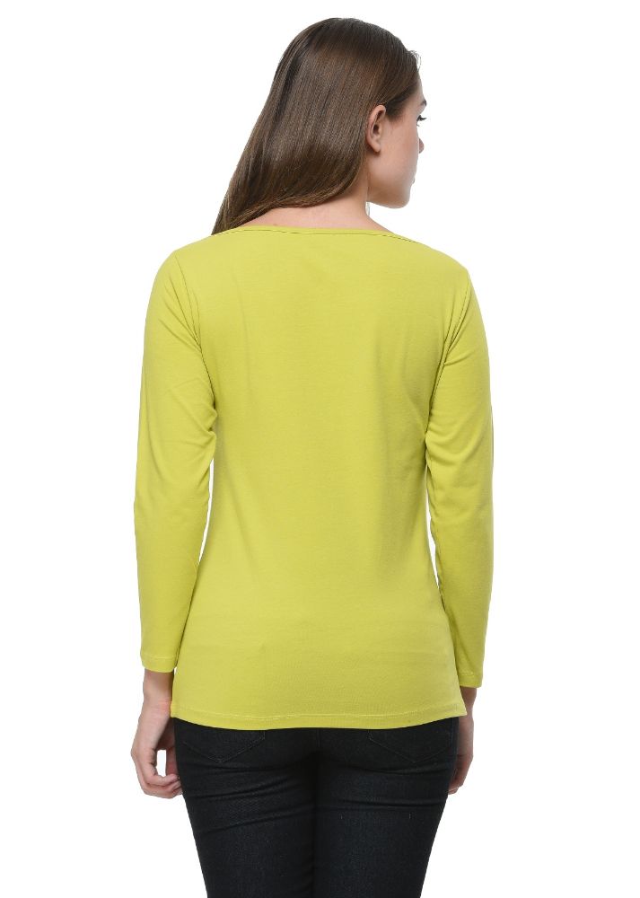 Picture of Frenchtrendz Cotton Spandex Lime Green Boat Neck Full Sleeve Top