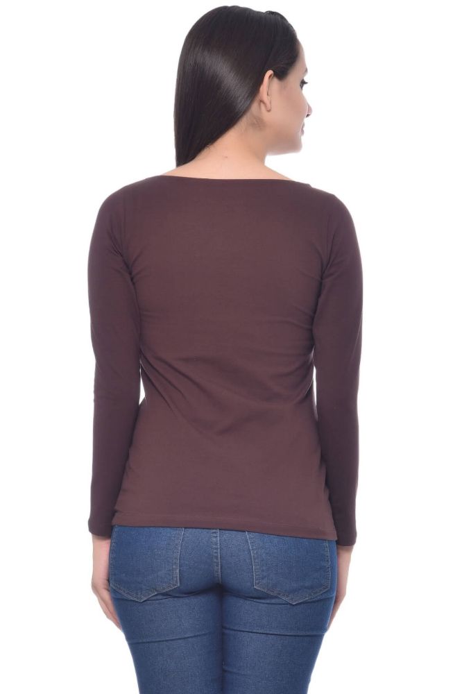 Picture of Frenchtrendz Cotton Spandex Chocolate Boat Neck Full Sleeve Top