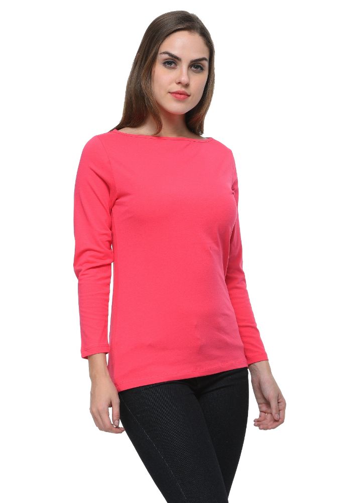 Picture of Frenchtrendz Cotton Spandex Dark Pink Boat Neck Full Sleeve Top